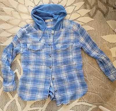 $13 • Buy SO Blue Flannel Hooded Lightweight Shirt Size M