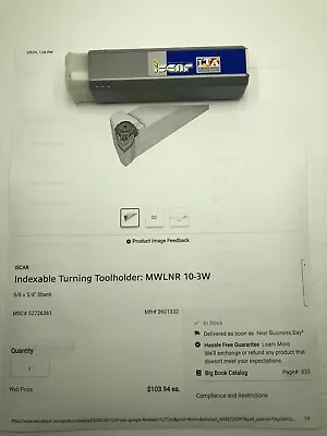 NEW ISCAR MWLNR 10-3W Toolholder 5/8 • $65