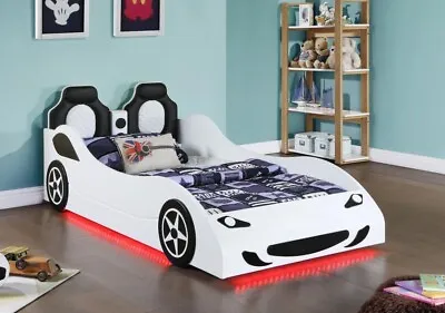 Fun White Multi Under Glow Light Youth Race Car Theme Twin Bed Bedroom Furniture • $749