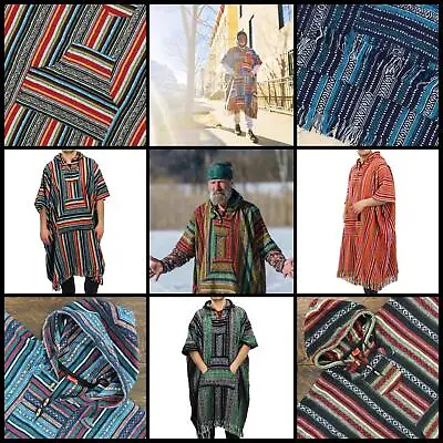 Poncho Hooded Robe Cold Dip Gheri Cotton Warm Woven Unisex Long Nepal • £29.90