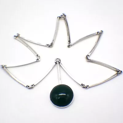 Modernist Green Chalcedony Necklace Niels Erik From Sterling Silver 1966 • $270