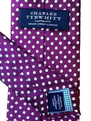NWOT Charles Tyrwhitt Fuschia  Luxe Polka-Dot Slim Silk Tie. 3 1/4  X 61 . • $29.50