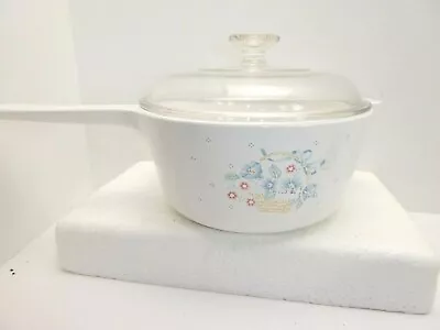 Corning Ware Blue Ribbon Flower Visions Glass Cookware 2.5L Sauce Pot Pan  • $29.99