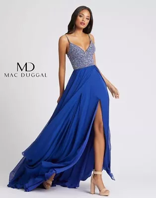 NWD Cassandra Stone By Mac Duggal Embellished Beaded Blue Bodice Maxi Dress Sz 6 • $71.24