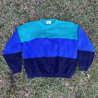 Eddie Bauer Crewneck Sweater XL Blue/Green 100% Cotton Made In USA • $36