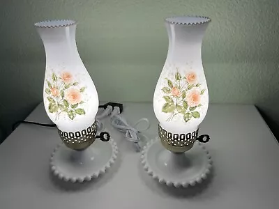 Vintage Milk Glass Boudoir Lamps With Globes 12  NEW CORDS • $45