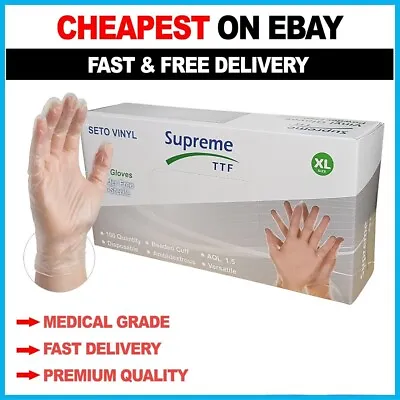 Disposable Powder Free Clear Vinyl Gloves Food Medical Surgical Tattoo ALL SIZES • £0.99