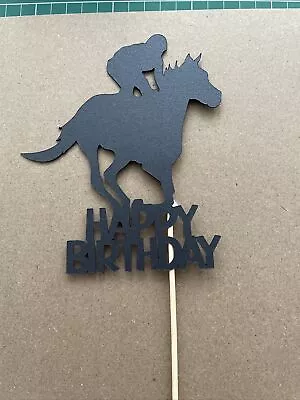 Beautiful Handmade Happy Birthday Horse Pony Rider Jockey Cake Topper Black • £3.30