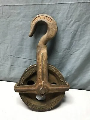 1 Antique Cast Iron Steel Yale & Towne 1 Ton Pulley Chain Block VTG Old 2122-23B • $125