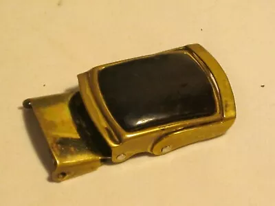 Vintage Solid Brass Belt Buckle Unique Dark Brown Leather ? & Metal • $12.75