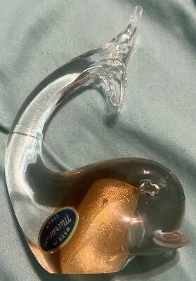 Vtg 5” MURANO ITALIAN Hand Blown GLASS Dolphin Figurine Clear/gold EUC Rare • $59.99