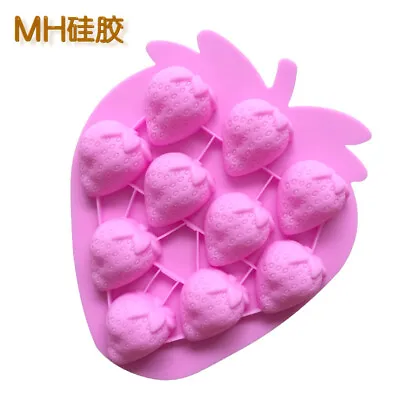 10 Strawberry Fruits Pink Silicone Mould Chocolate Fondant Jelly Ice Cube Mold • £3.99