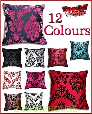 Flock Flower Cushion Covers Damask Floral Design Faux Silk In 18  X 18  Size • £4.99