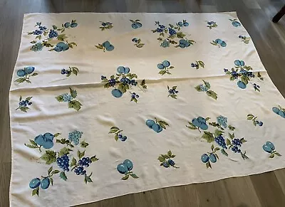 Vintage Antique Rectangle Tablecloth Printed Leaf & Fruit Design Linen Blue • $28