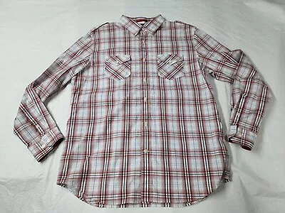 Banana Republic Military Trim Shirt Red Plaid Size L 16-16.5 Exc. Cond!  #258 • $11.24