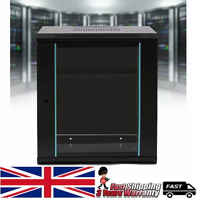 Black 12U 450mm 19  Network Cabinet Data Comms Wall/Floor Mount Patch Panel Rack • £112