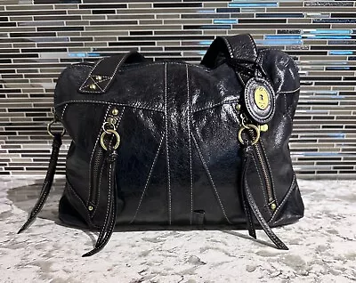 Beautiful Vintage Black Leather Fossil Tote Bag Excellent Condition • $69.99