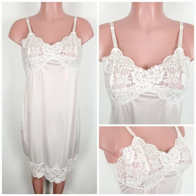 $27.99 • Buy Vintage Vassarette 80s Sissy 32 Nylon Full Slip Nightgown Lace Bodice White