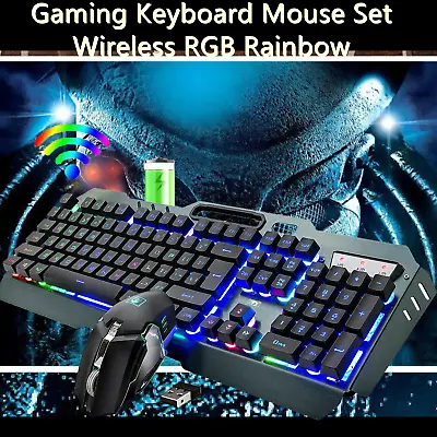 $35.27 • Buy Rechargeable Keyboard And Mouse Wireless With Unique Bracket Design Rainbow RGB