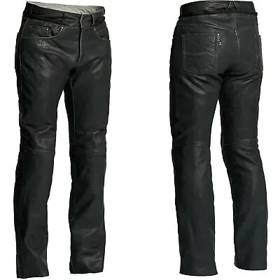 Halvarssons Seth Mens Washed Supple Black Leather Motorcycle Motorbike Trousers • £328.95