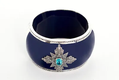 Miriam Salat Blue And White Topaz Medallion Cuff In Navy Resin And Sterling • $599