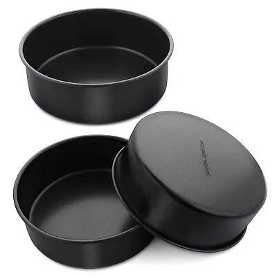 Herogo 6 Inch Round Cake Pan Set Of 3 Stainless Steel Black Nonstick Round Ba... • $23.68