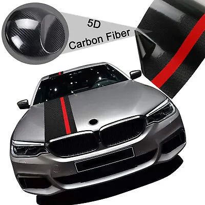 5D Carbon Fiber With Red Rally Racing Stripe Front Hood Decal Vinyl Wrap Sticker • $16.88