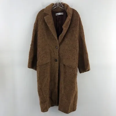 $49.95 • Buy Zara Brown Wool Tweed Single Breasted Button Down Trench Coat Womens Size M/L