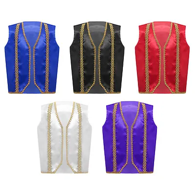 Kid Boys Medieval Steampunk Golden Adorned Vest Gothic Jackets Waistcoat Costume • $10.92