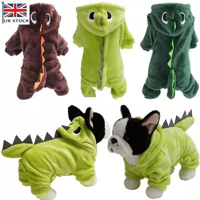 Pet Cats Dogs Dinosaur Costume Coat Puppy Dinosaur Dragon Clothes Hooded Outfits • £7.59