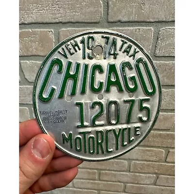 Vintage 1974 Chicago Motorcycle Vehicle Tax Tag Embossed Sign • $29.99