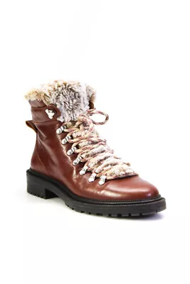 Zara Womens Leather Fur Lined Laced-Up Tied Darted Ankle Boots Brown Size EUR40 • $42.69