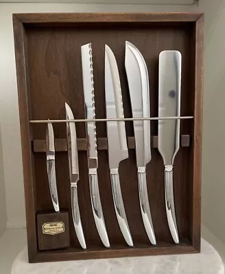 Vintage 6 Pc Mid Century Modern Kitchen Saladmaster Cutlery Knife Set Wood Case  • $40