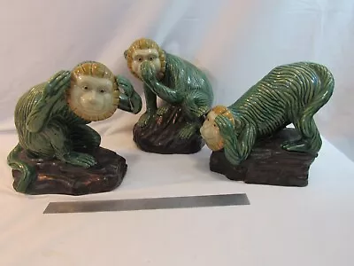 Majolica Ceramic Collectible Monkey Figures Speak See & Hear No Evil • $225