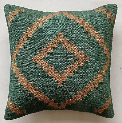 Green Jute Handmade Cushion Cover 18 Vintage Throw Cushion Cover Home Deco Kilim • $22.79