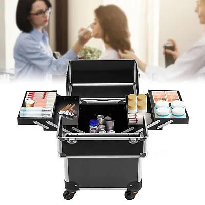 $60 • Buy Professional Rolling Makeup Train Case Makeup Storage Box Cosmetic Trolley Black