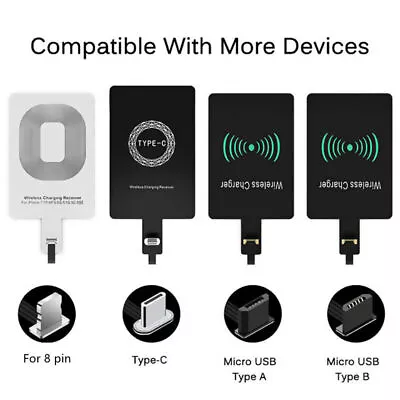 Wireless Fast Charging Receiver Mobile Phone USB / Type-c Micro Charger Adapter • £2.15