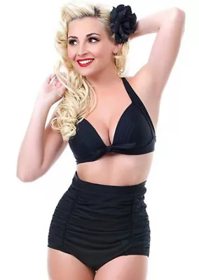 High Waisted Black Bikini Size 12 UK12 L - Retro Vintage Pin Up 50s Style • £19.99