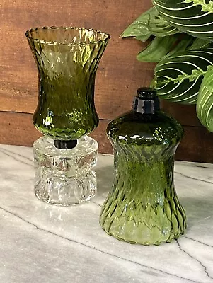 2 Vintage HOMCO Green Honeycomb Glass Votive Candle Peg Holders ~ Mexico Made • $24