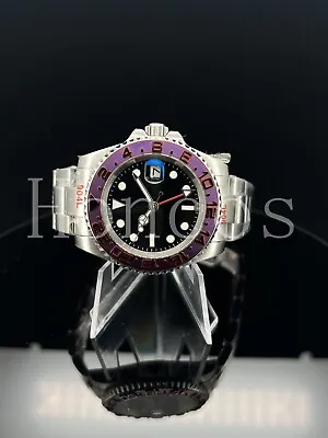 Custom Made GMT Style Watch Automatic Movement Black Dial Purple Yacht-Master • $119.99