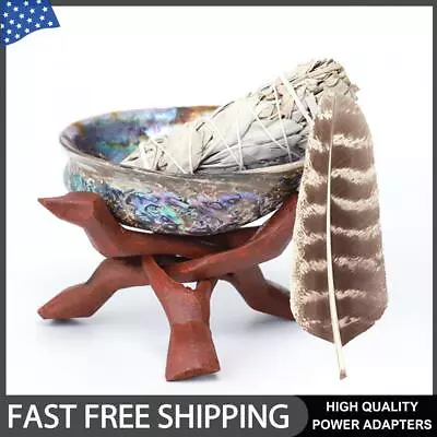 Abalone Shell Smudge Kit Wooden Stand For White Sage Stick Room Purification • £22.76