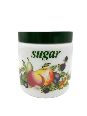 CLP Milk Glass Sugar Canister Fruit Design Jar With Screw Lid Vintage Retro • £9.99