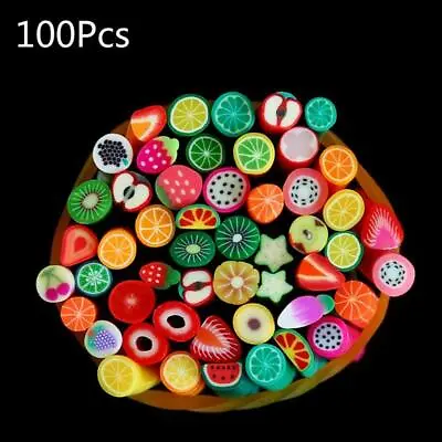 $14.32 • Buy 100pcs Artificial Fruit Slices Sticks Rod For Slime Supplies Nails Art Tips Clay
