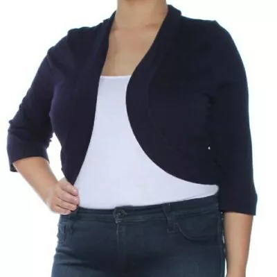 Jessica Howard Shrug Cardigan Sweater Blue 1X Cropped 3/4 Sleeve Navy Womens New • $22.49