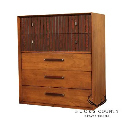 Lane Mid Century Modern Pecan & Rosewood Tall Chest • $1195