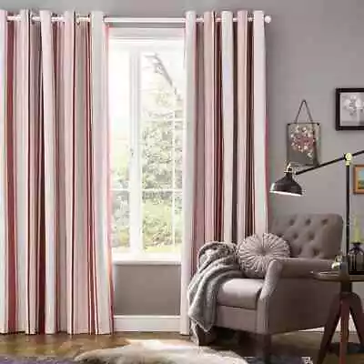 Laura Ashley Awning Stripe Crimson Eyelet Curtains (Pair) DROP 162 X WIDTH 228CM • £69.99