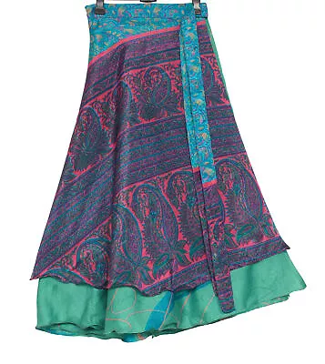 Sushila Vintage Multi-Color Silk Saree Magic Wrap Reversible Skirt Beach Dress • $16.49