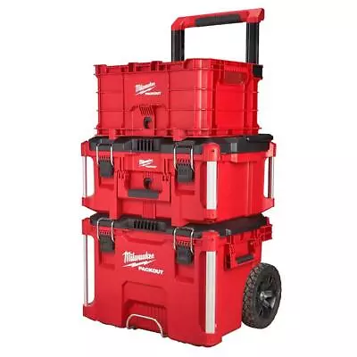 Milwaukee Portable Tool Box 46.6 H 3-Piece Modular Lockable Storage/Crate In Red • $318.88