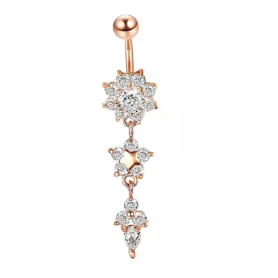 Trendy Crystal Metal Navel Nail Shiny Zircon Flower Dangle Belly Button Ring ❤TH • $7.72