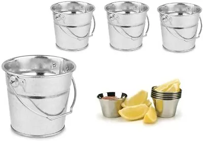 Chip Bucket Galvanise Steel Serv Food Plant Pot Small Mini 10cm Cutlery Pail Tin • £6.49